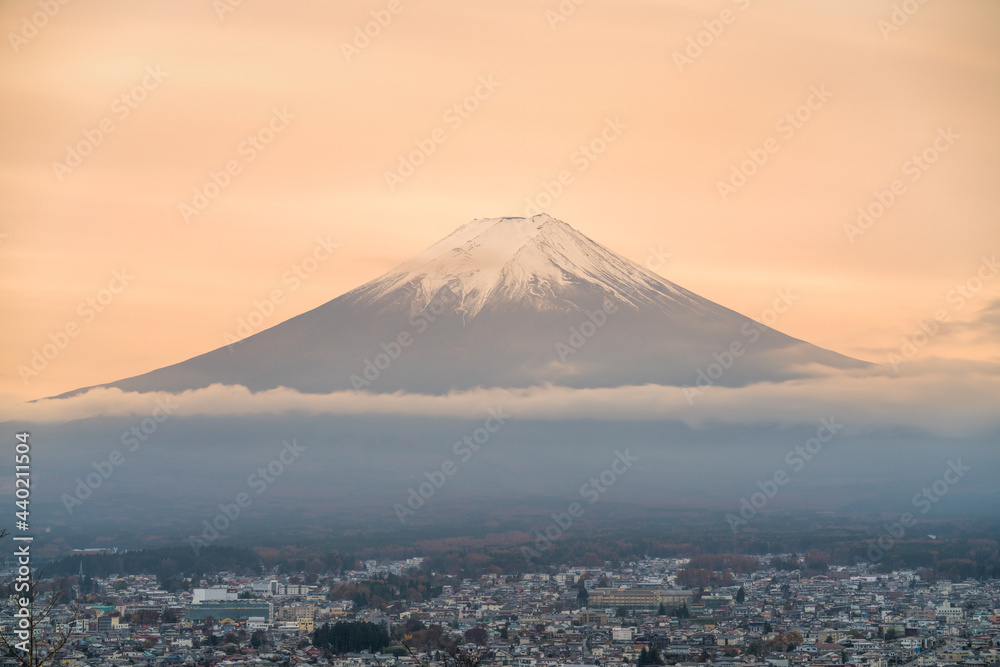 Mount Fuji at  sunset. Landmark of Japan