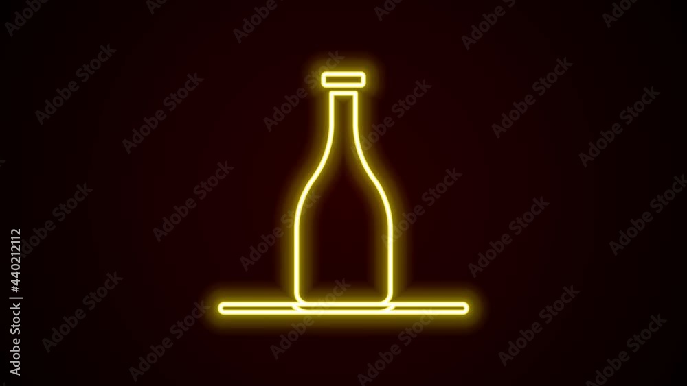 Glowing neon line Bottle of wine icon isolated on black background. 4K Video motion graphic animation