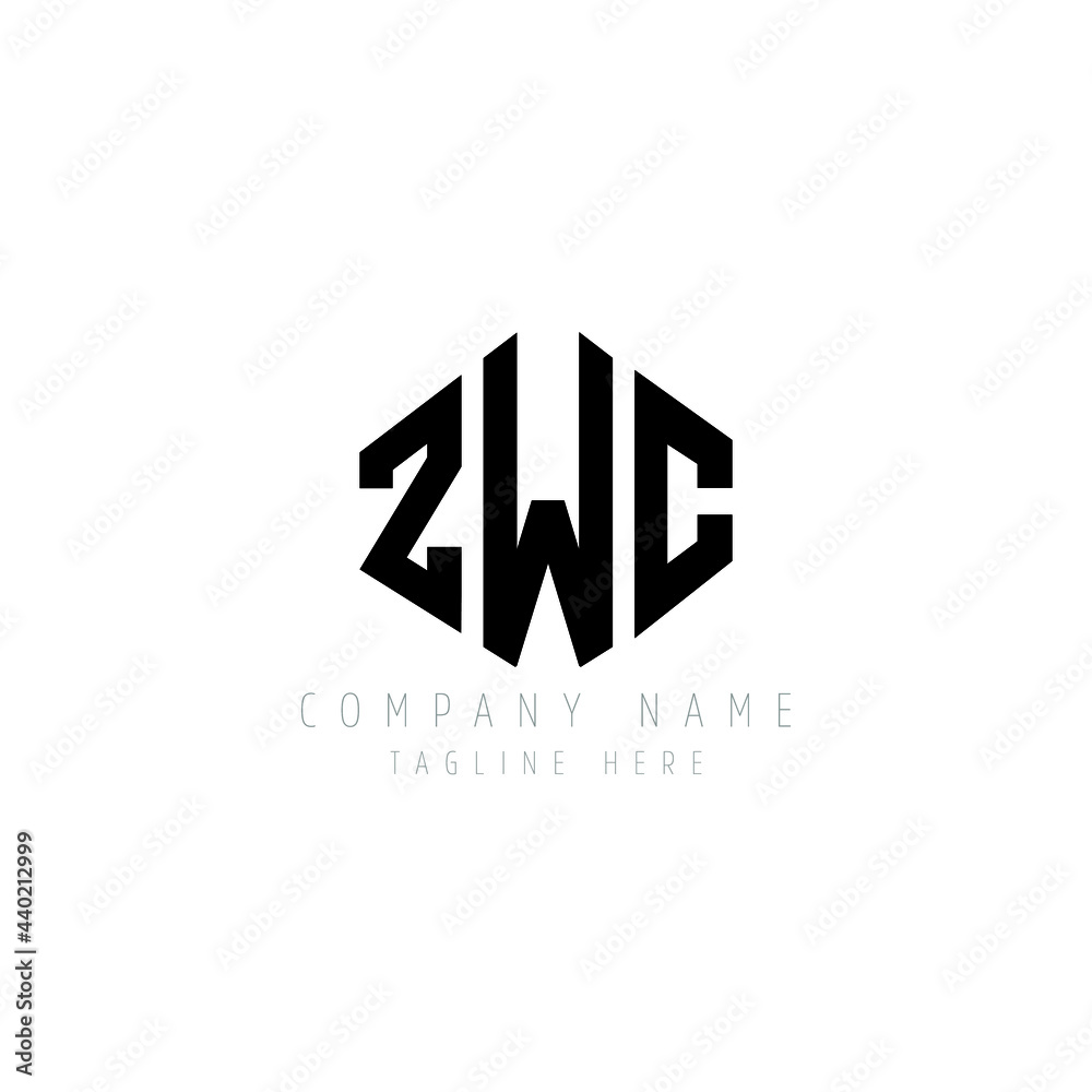 Obraz premium ZWC letter logo design with polygon shape. ZWC polygon logo monogram. ZWC cube logo design. ZWC hexagon vector logo template white and black colors. ZWC monogram, ZWC business and real estate logo. 