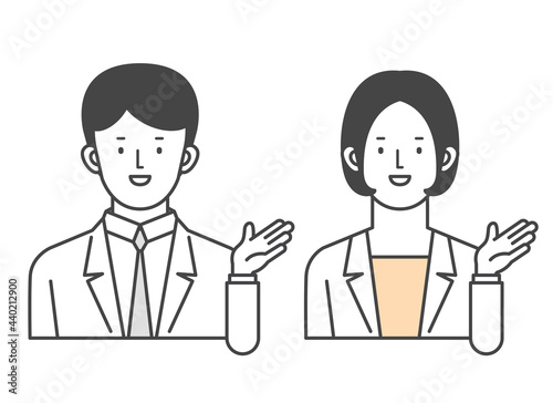 紹介するビジネスマン　男性　女性　Illustration of a businessman to introduce.