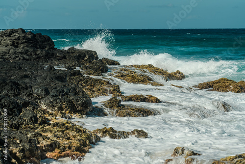 Waves, reefs. Makapuu Beach Park, Oahu, Hawaii.