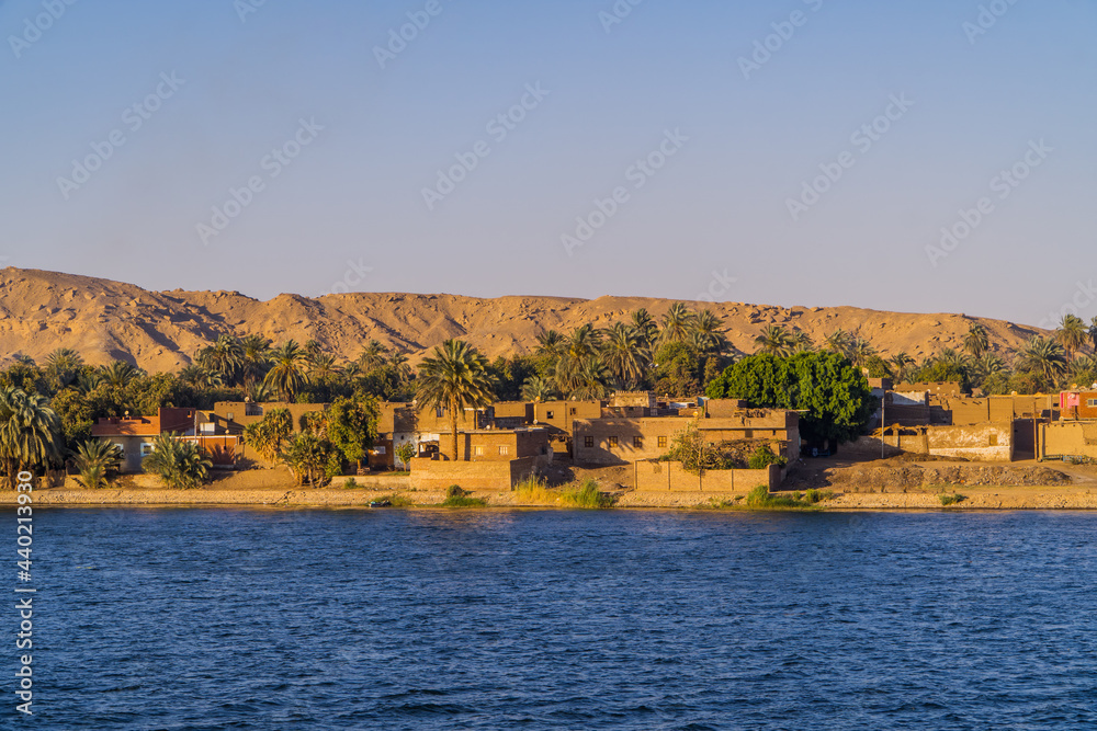 
Panorama view of a traditional town on the Nile River near Luxor, Egypt