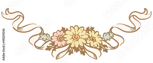 アンティークなお花とリボンの装飾オーナメント