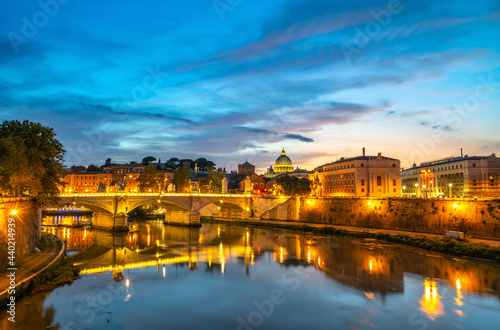 Ponte Vittorio Emanuele II bridge with St.Peter's basilica in the background. Vatican City. Rome. Italy 
