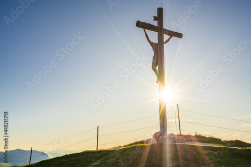 Jesus Christ on the Cross with sun rays 
