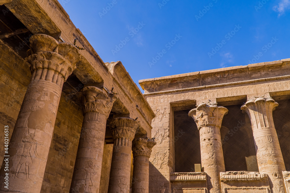 Columns inside the Temple of Horus in Edfu (Edfu Temple) from the Greek period