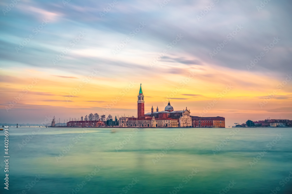 Beautiful San Giorgio di Maggiore church at sunrise in Venice, Italy 