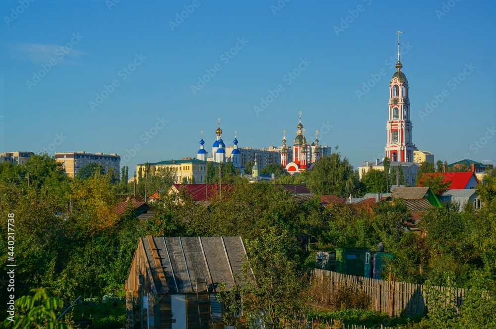 Tambov Region. Tambov. View of the city. Ascension nunnery, bell tower over old houses Tambov Region. Tambov. View of the city. Ascension nunnery, bell tower over old houses