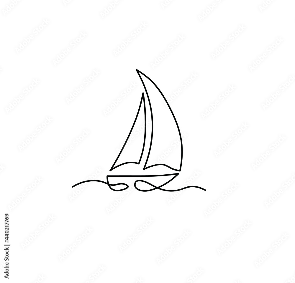 Vector isolated sailboat line simple drawing. Small cute tiny ship