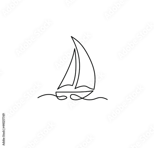 Vector isolated sailboat line simple drawing. Small cute tiny ship sailboat line doodle sketch. Yachting, sailing icon logotype symbol