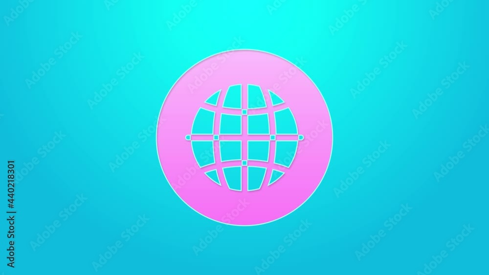 Pink line Global technology or social network icon isolated on blue background. 4K Video motion graphic animation Pink line Global technology or social network icon isolated on blue background. 4K Video motion graphic animation