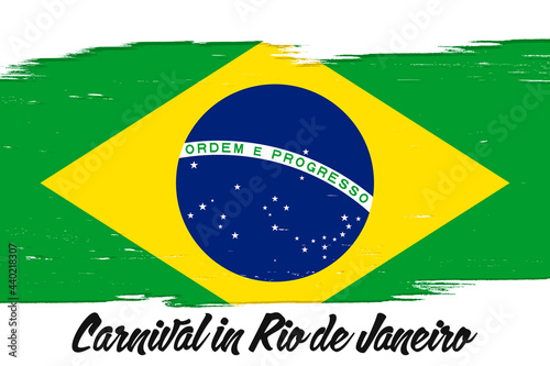 "Carnaval do Rio de Janeiro" - Carnival in Rio de Janeiro, banner with grunge brush. Background with national country symbol.