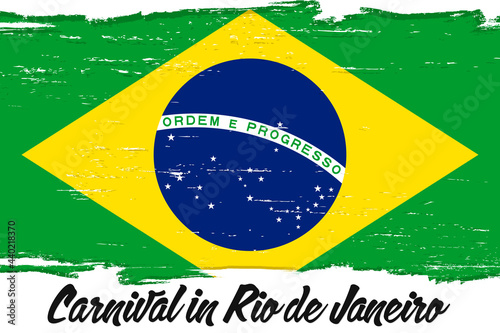 "Carnaval do Rio de Janeiro" - Carnival in Rio de Janeiro, banner with grunge brush. Background with national country symbol.
