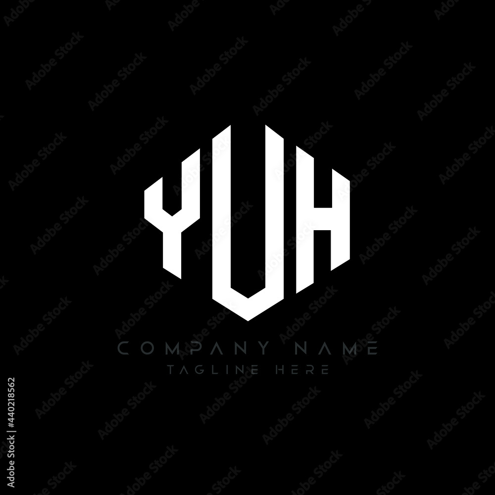 YUH letter logo design with polygon shape. YUH polygon logo monogram. YUH cube logo design. YUH hexagon vector logo template white and black colors. YUH monogram, YUH business and real estate logo. 