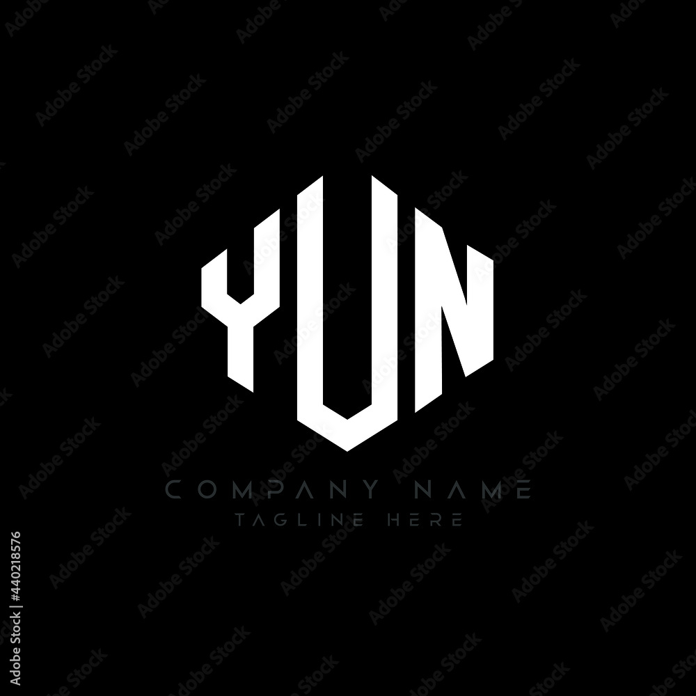 YUN letter logo design with polygon shape. YUN polygon logo monogram. YUN cube logo design. YUN hexagon vector logo template white and black colors. YUN monogram, YUN business and real estate logo. 