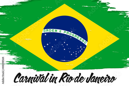 "Carnaval do Rio de Janeiro" - Carnival in Rio de Janeiro, banner with grunge brush. Background with national country symbol.