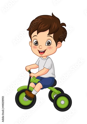 Cartoon little boy riding tricycle