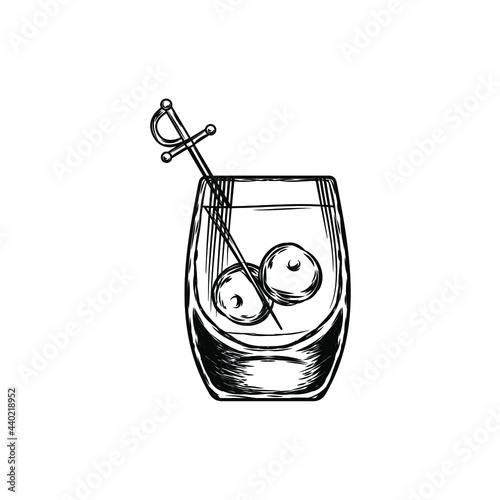 sword stemware cocktail in an elegant cup isolated on. continuous line drawing doodle minimalist design