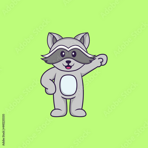 Cute racoon hero. Animal cartoon concept isolated. Can used for t-shirt, greeting card, invitation card or mascot. Flat Cartoon Style