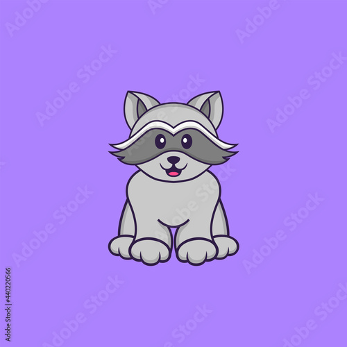 Cute racoon is sitting. Animal cartoon concept isolated. Can used for t-shirt, greeting card, invitation card or mascot. Flat Cartoon Style