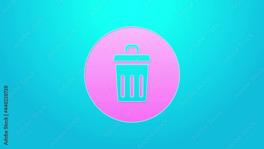 Pink line Trash can icon isolated on blue background. Garbage bin sign. Recycle basket icon. Office trash icon. 4K Video motion graphic animation Pink line Trash can icon isolated on blue background. Garbage bin sign. Recycle basket icon. Office trash icon. 4K Video motion graphic animation