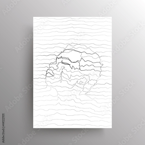 Portrait of an abstract African man with closed eyes in linear distortion style isolated on white background. Design for wall decoration, poster. Vector