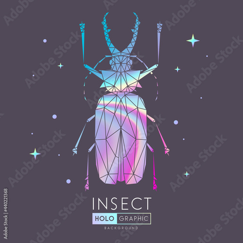 Abstract polygonal triangle Sabertooth Longhorn beetle. Holographic Bug sign. Entomological vector illustration