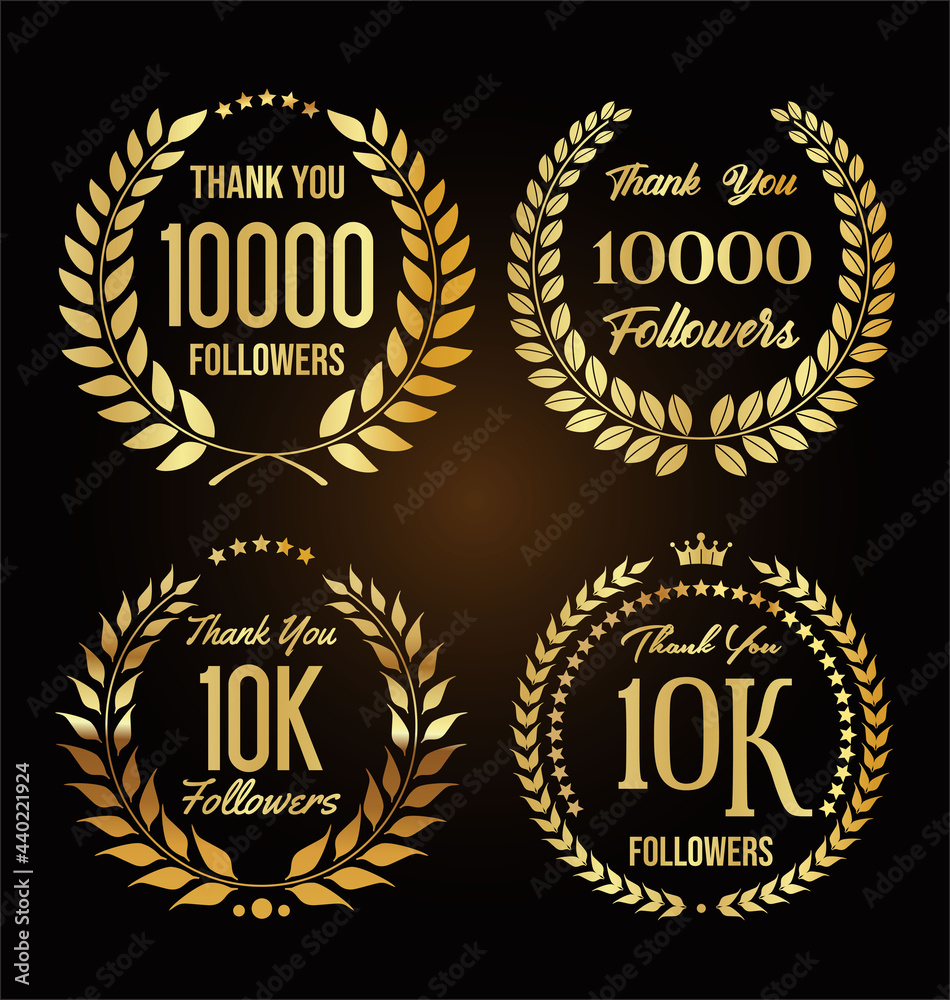 10000 followers with thank you with golden laurel wreath