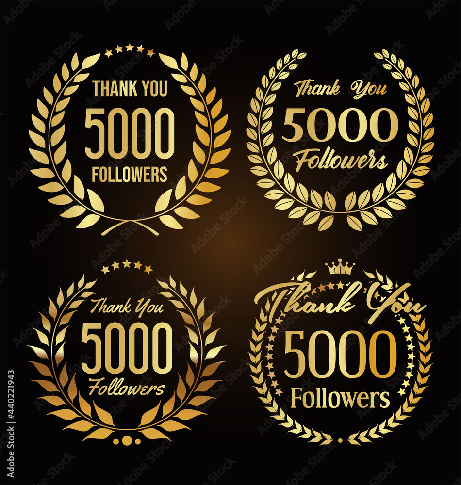 5000 followers with thank you with golden laurel wreath
