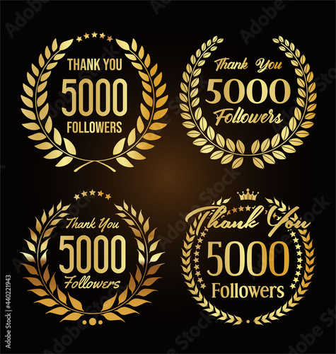 5000 followers with thank you with golden laurel wreath