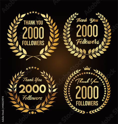 2000 followers with thank you with golden laurel