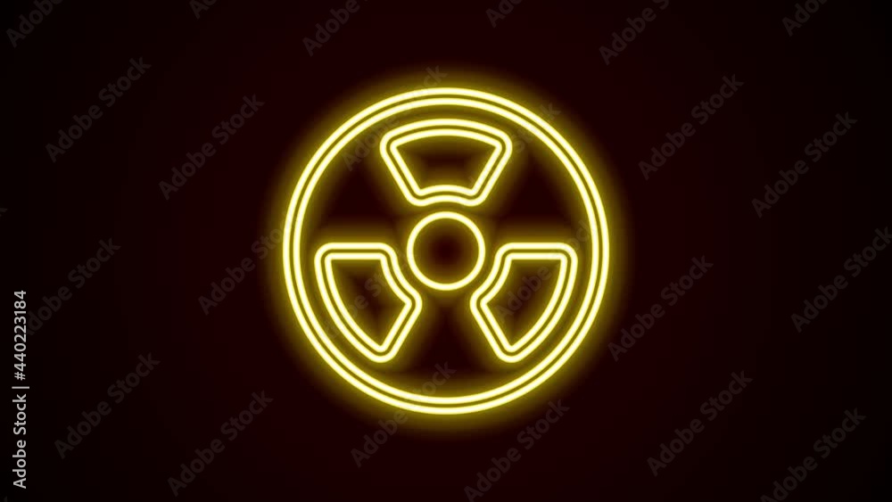 Glowing neon line Radioactive icon isolated on black background. Radioactive toxic symbol. Radiation Hazard sign. 4K Video motion graphic animation Glowing neon line Radioactive icon isolated on black background. Radioactive toxic symbol. Radiation Hazard sign. 4K Video motion graphic animation