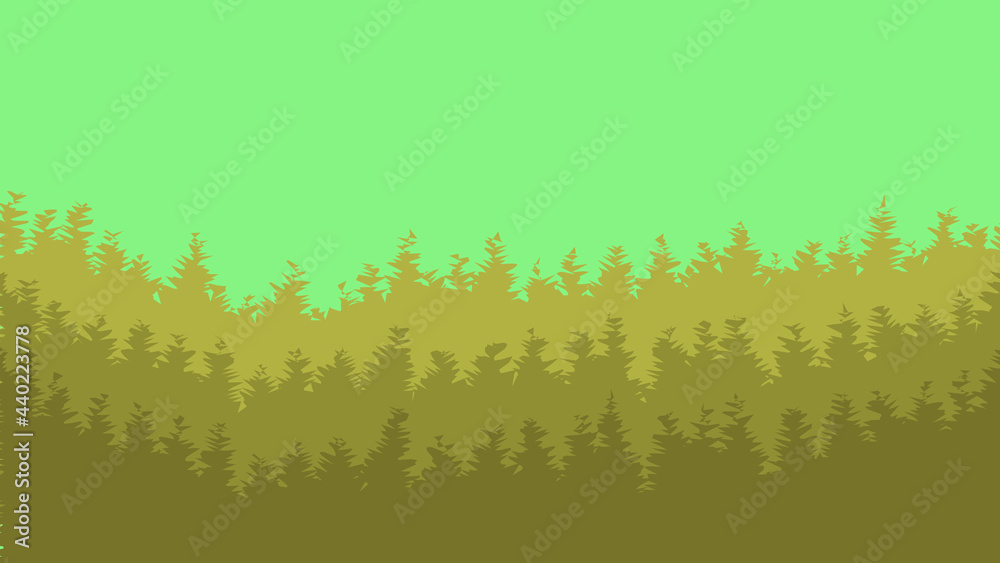 Green pine forest landscape vector illustration. Pine forest landscape.