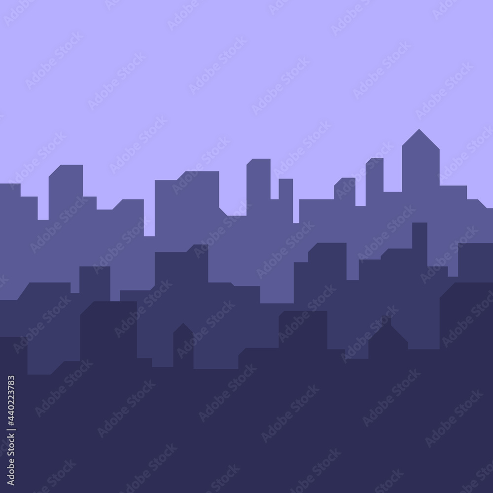 Square city building silhouette vector illustration. Urban style city silhouette. City silhouette in three layers.