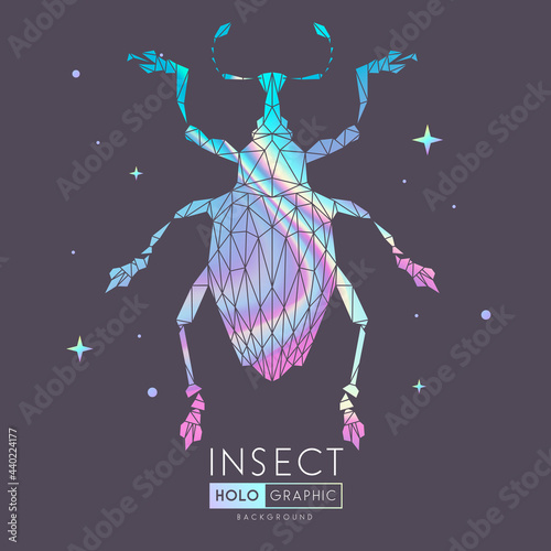 Abstract polygonal triangle beetle weevil. Holographic Bug sign. Entomological vector illustration