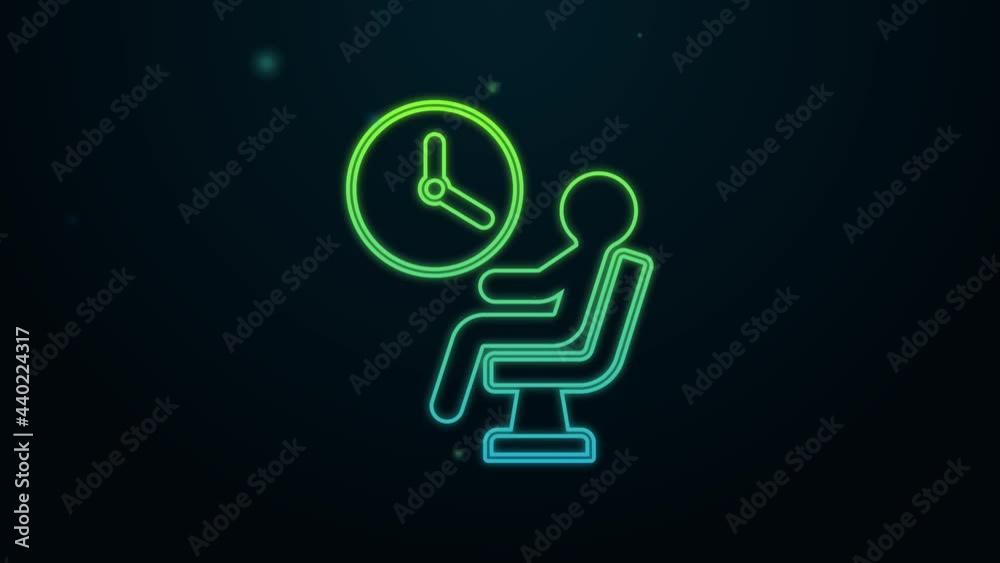 Glowing neon line Human waiting in airport terminal icon isolated on black background. 4K Video motion graphic animation Glowing neon line Human waiting in airport terminal icon isolated on black background. 4K Video motion graphic animation