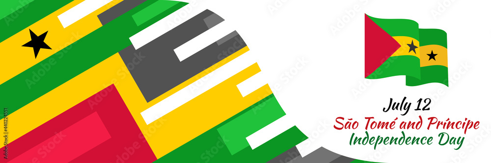 Fototapeta premium July 12, Independence day of São Tomé and Príncipe vector illustration. Suitable for greeting card, poster and banner. 