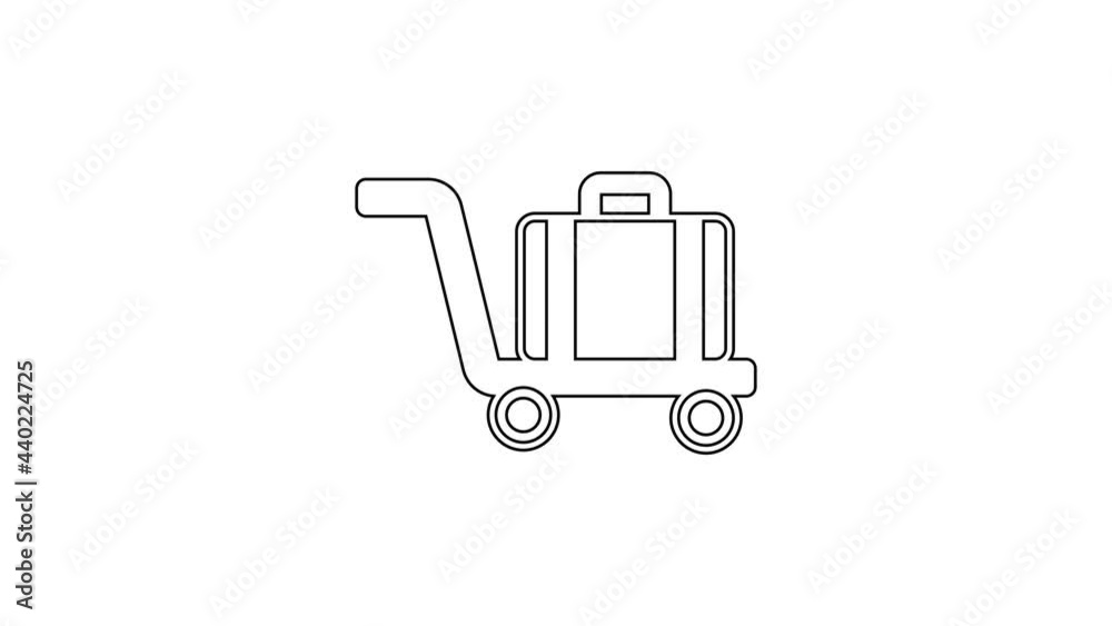 Black line Trolley suitcase icon isolated on white background. Traveling baggage sign. Travel luggage icon. 4K Video motion graphic animation Black line Trolley suitcase icon isolated on white background. Traveling baggage sign. Travel luggage icon. 4K Video motion graphic animation