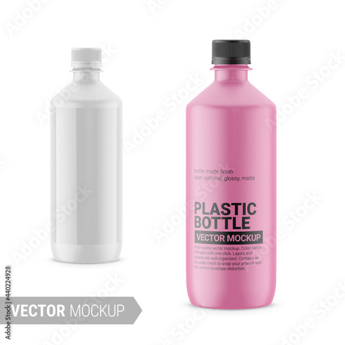 White glossy plastic bottle mockup. Vector illustration.
