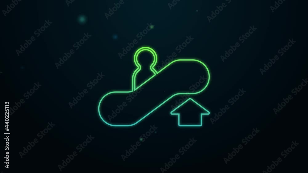 Glowing neon line Escalator up icon isolated on black background. 4K Video motion graphic animation Glowing neon line Escalator up icon isolated on black background. 4K Video motion graphic animation