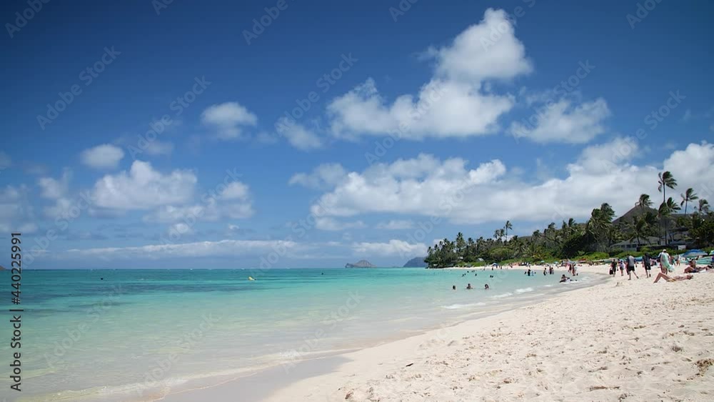 Turquoise waters in the beach at Lanikai, O'ahu, Hawaii. Mid angle, parallax movement, slow motion, HD. Turquoise waters in the beach at Lanikai, O'ahu, Hawaii. Mid angle, parallax movement, slow motion, HD.