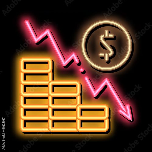 monetary decline neon light sign vector. Glowing bright icon monetary decline sign. transparent symbol illustration