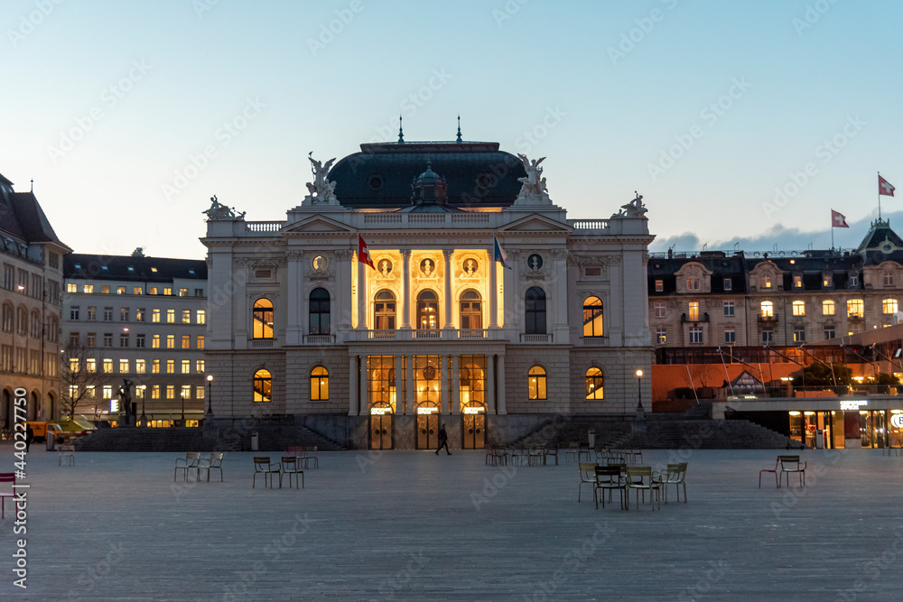 The opera house in Zurich, early morning view during winter