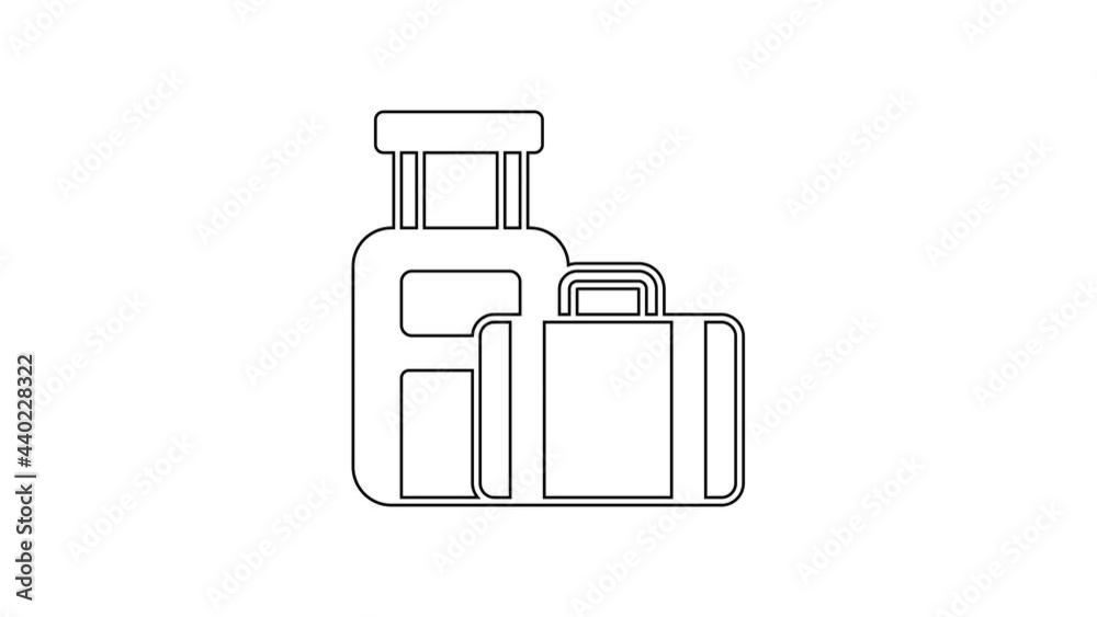 Black line Suitcase for travel icon isolated on white background. Traveling baggage sign. Travel luggage icon. 4K Video motion graphic animation Black line Suitcase for travel icon isolated on white background. Traveling baggage sign. Travel luggage icon. 4K Video motion graphic animation