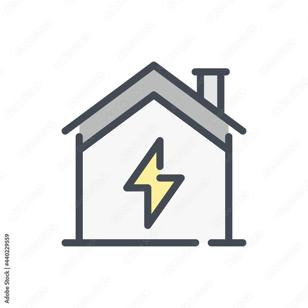 House with lightning color line icon. Smart home electricity system vector outline colorful sign. House with lightning color line icon. Smart home electricity system vector outline colorful sign.