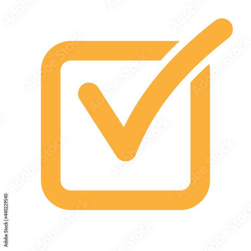 Check list icon box. Checkmark right vector shape sign. Correct mark vote symbol.