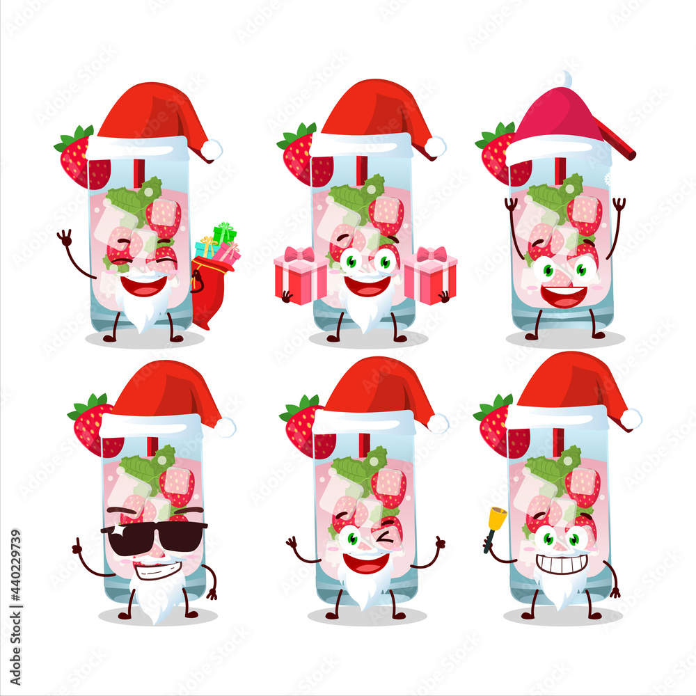 Santa Claus emoticons with strawberry mojito cartoon character Santa Claus emoticons with strawberry mojito cartoon character