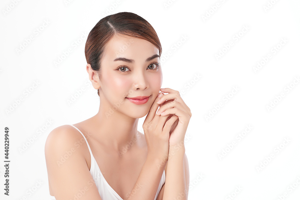 Beautiful young asian woman with clean fresh skin on white background, Face care, Facial treatment, Cosmetology, beauty and spa, Asian women portrait. Beautiful young asian woman with clean fresh skin on white background, Face care, Facial treatment, Cosmetology, beauty and spa, Asian women portrait.