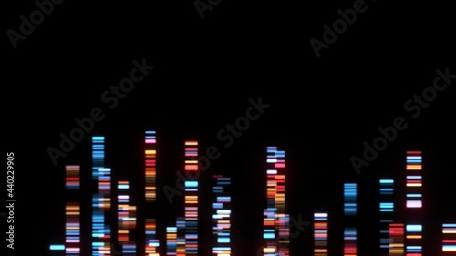 DNA sequencing concept wit colorful strips. 3D render / rendering.
