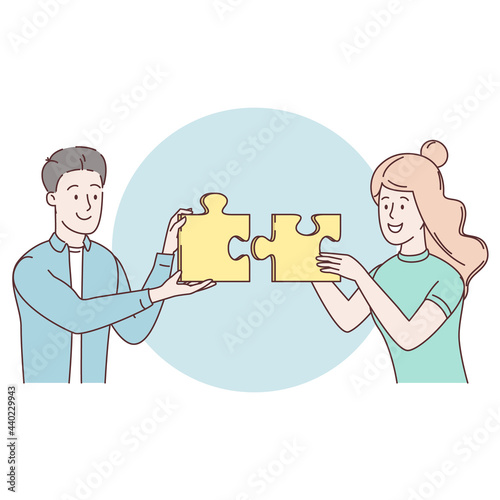 Merger of companies. Abstract concept of business cooperation, Collaboration. Experience and initiative metaphor. Business Marketing illustrations. Modern style trendy vector. Scenes business activity